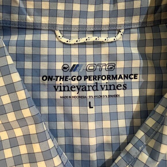 Vineyard Vines On-The-Go Performance Large L/S Button Down - Blue + White Check - Picture 2 of 7